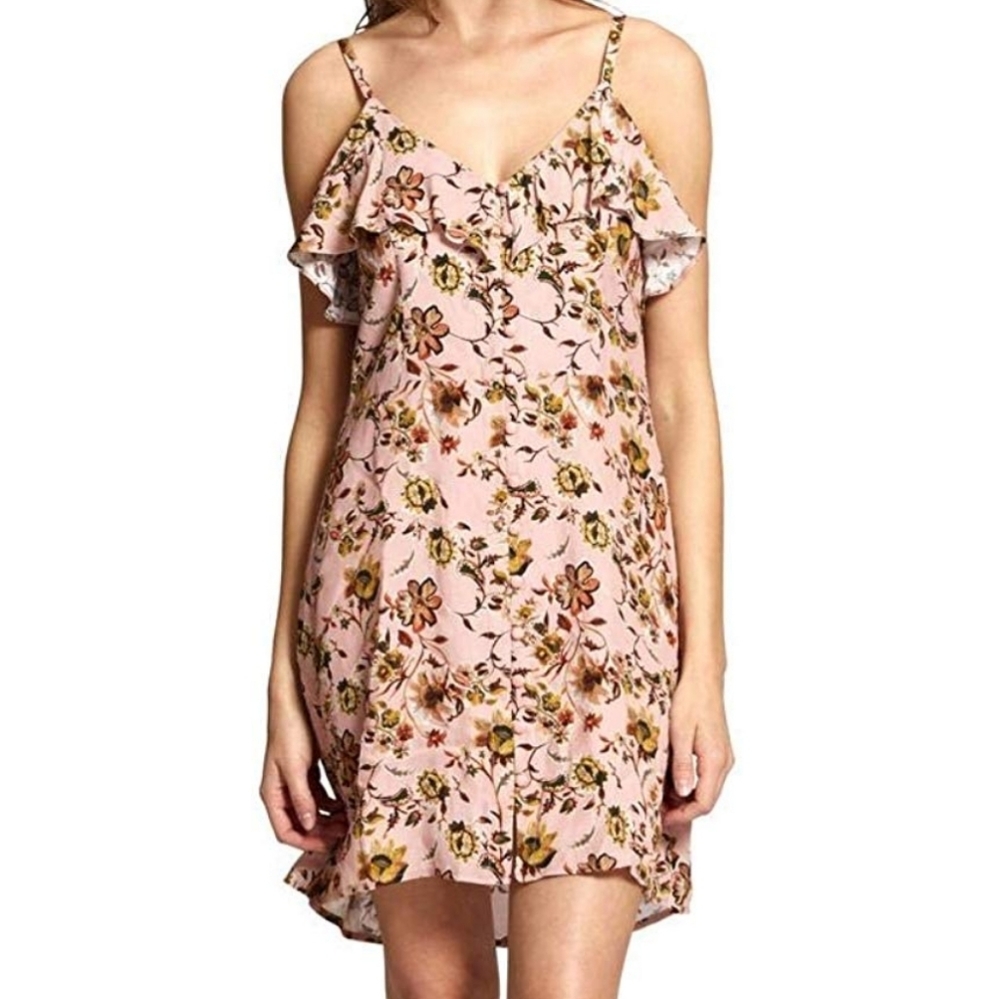Sanctuary Rafaella Ruffle Sleeveless Pink Floral Button Down Mini Dress X-Small